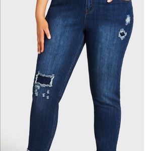 Avenue Distressed Girlfriend Jeans